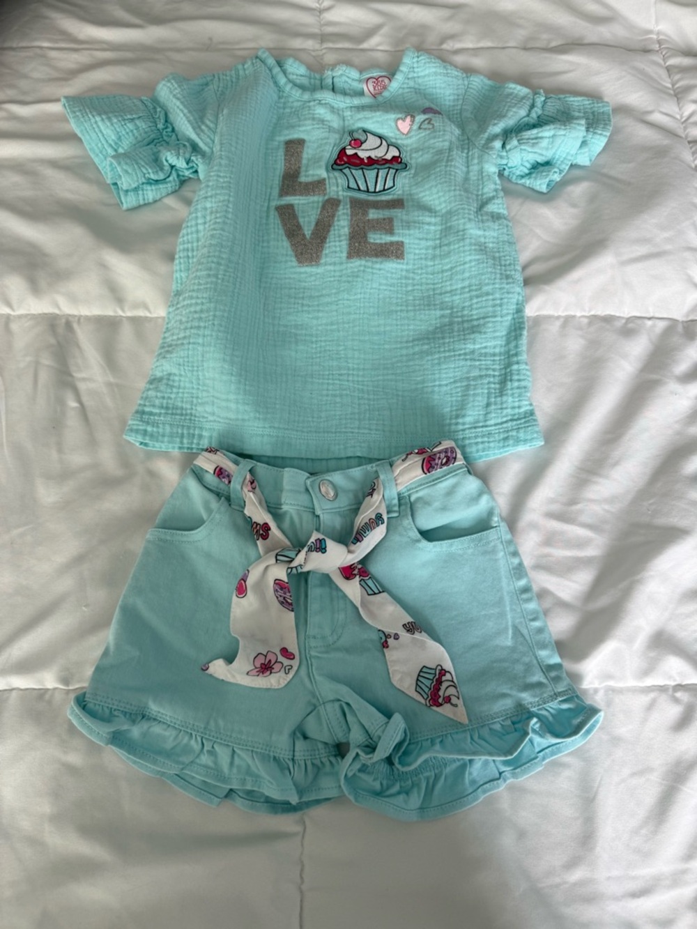 365Kids Light Aqua Toddler Romper with Heart Trim